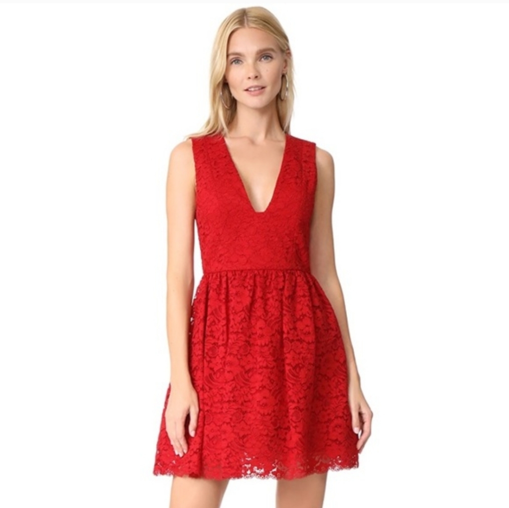 Alice + Olivia Kappa Red Lace Mini Dress